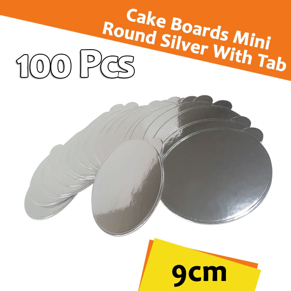 Silver Round Cake Boards with Tab – 90mm